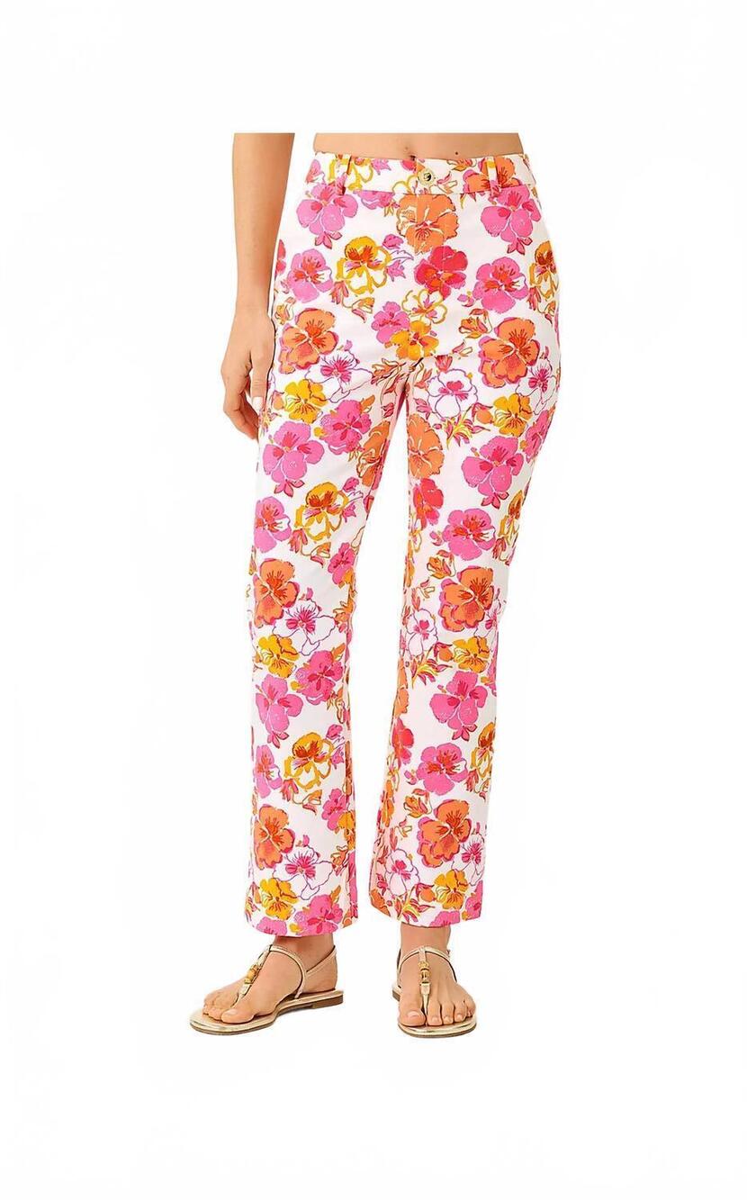 NEW LILLY PULITZER carwyn crop flare pants in resort white pansy fansy